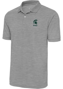 Mens Michigan State Spartans Grey Antigua Dad Legacy Pique Short Sleeve Polo Shirt