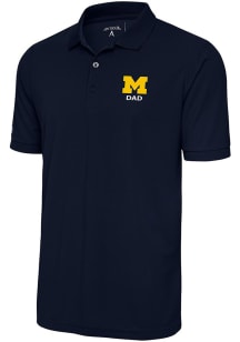 Mens Michigan Wolverines Navy Blue Antigua Dad Legacy Pique Short Sleeve Polo Shirt
