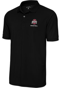Mens Ohio State Buckeyes Black Antigua Basketball Legacy Pique Short Sleeve Polo Shirt