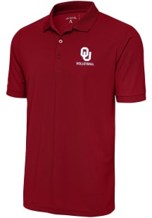 Antigua Oklahoma Sooners Mens Red Volleyball Legacy Pique Short Sleeve Polo