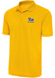 Antigua Pitt Panthers Mens Gold Volleyball Legacy Pique Short Sleeve Polo