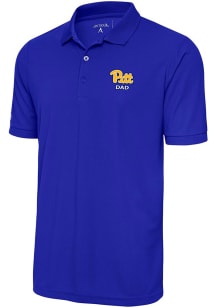 Antigua Pitt Panthers Mens Blue Dad Legacy Pique Short Sleeve Polo