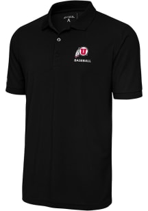 Antigua Utah Utes Mens Black Baseball Legacy Pique Short Sleeve Polo
