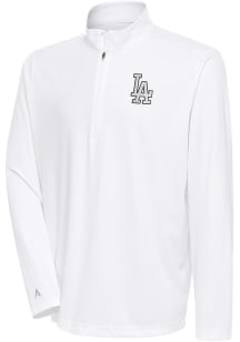 Antigua Los Angeles Dodgers Mens White Metallic Logo Tribute Long Sleeve 1/4 Zip Pullover