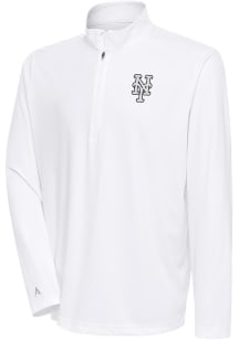 Antigua New York Mets Mens White Metallic Logo Tribute Long Sleeve 1/4 Zip Pullover