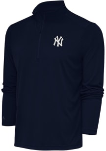 Antigua New York Yankees Mens Navy Blue Metallic Logo Tribute Long Sleeve 1/4 Zip Pullover