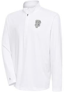 Antigua San Francisco Giants Mens White Metallic Logo Tribute Long Sleeve 1/4 Zip Pullover