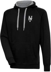 Antigua New York Mets Mens Black Metallic Logo Victory Long Sleeve Hoodie