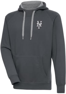 Antigua New York Mets Mens Charcoal Metallic Logo Victory Long Sleeve Hoodie