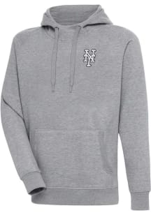 Antigua New York Mets Mens Grey Metallic Logo Victory Long Sleeve Hoodie