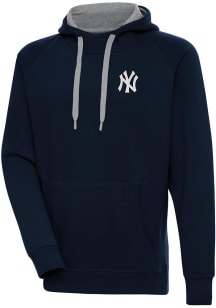 Antigua New York Yankees Mens Navy Blue Metallic Logo Victory Long Sleeve Hoodie