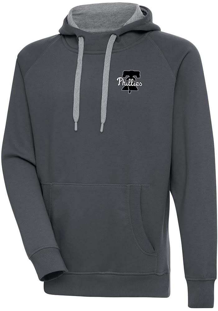 Antigua Philadelphia Phillies Charcoal Metallic Logo Victory Long Sleeve Hoodie, Charcoal, 65% Cotton / 35% POLYESTER, Size L, Rally House