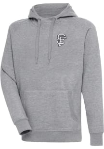 Antigua San Francisco Giants Mens Grey Metallic Logo Victory Long Sleeve Hoodie