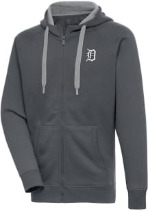 Antigua Detroit Tigers Mens Charcoal Metallic Logo Victory Long Sleeve Full Zip Jacket