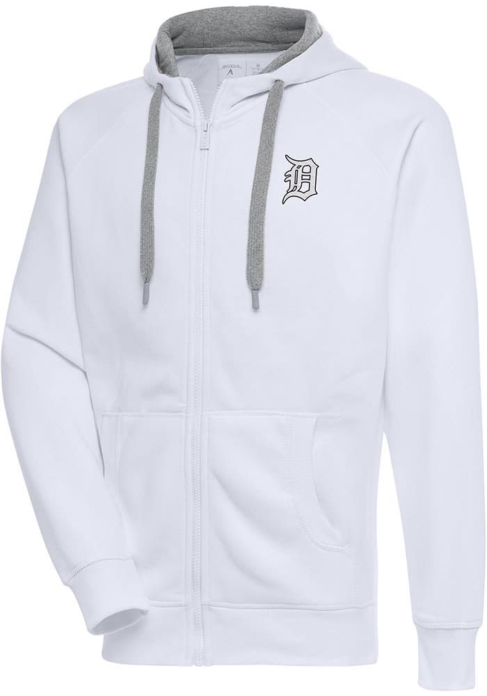 Antigua Detroit Tigers White Metallic Logo Victory Long Sleeve Full Zip Jacket, White, 65% Cotton / 35% POLYESTER, Size S, Rally House