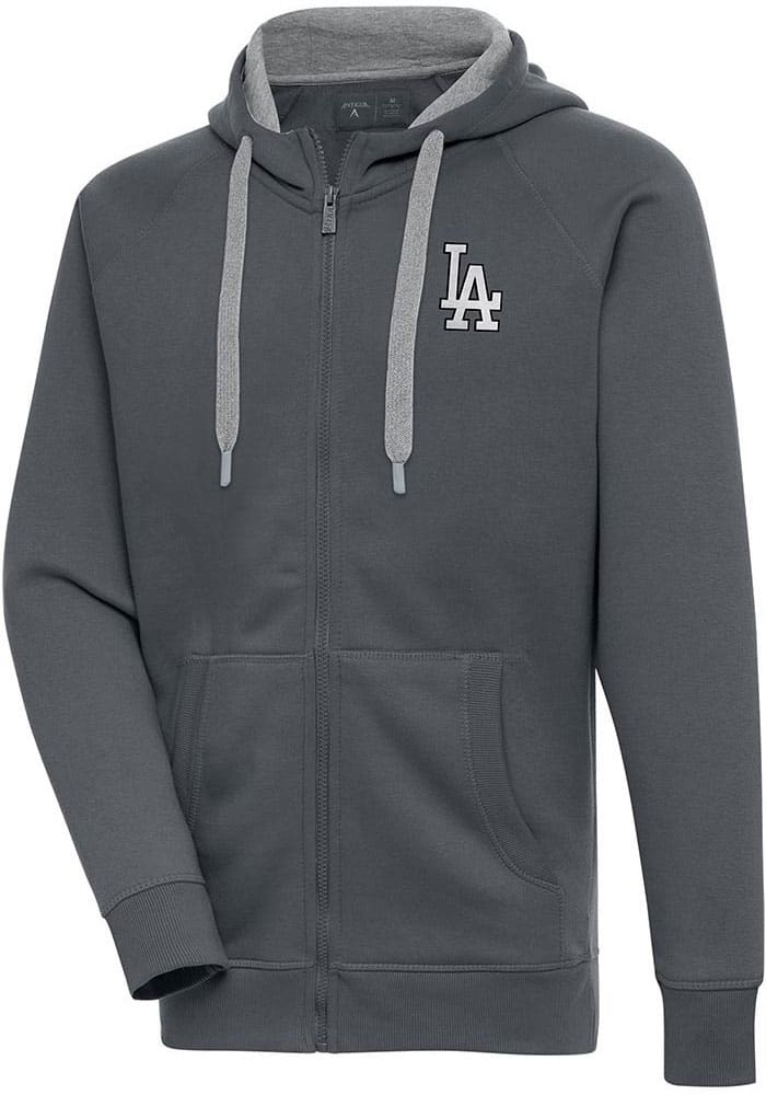 Antigua Los Angeles Dodgers Charcoal Metallic Logo Victory Long Sleeve Full Zip Jacket, Charcoal, 65% Cotton / 35% POLYESTER, Size L, Rally House