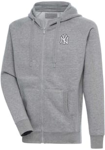 Antigua New York Yankees Mens Grey Metallic Logo Victory Long Sleeve Full Zip Jacket