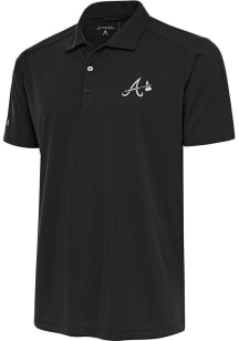 Antigua Atlanta Braves Mens Grey Metallic Logo Tribute Short Sleeve Polo