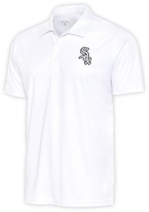 Antigua Chicago White Sox Mens White Metallic Logo Tribute Short Sleeve Polo