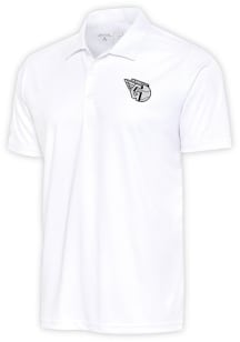Antigua Cleveland Guardians Mens White Metallic Logo Tribute Short Sleeve Polo