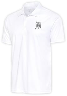 Antigua Detroit Tigers Mens White Metallic Logo Tribute Short Sleeve Polo