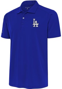 Antigua Los Angeles Dodgers Mens Blue Metallic Logo Tribute Short Sleeve Polo