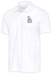 Antigua Los Angeles Dodgers Mens White Metallic Logo Tribute Short Sleeve Polo