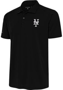 Antigua New York Mets Mens Black Metallic Logo Tribute Short Sleeve Polo