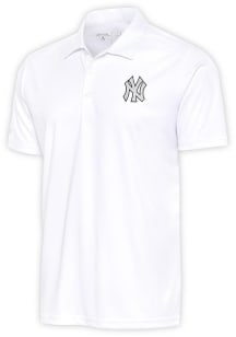 Antigua New York Yankees Mens White Metallic Logo Tribute Short Sleeve Polo