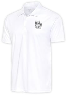 Antigua San Diego Padres Mens White Metallic Logo Tribute Short Sleeve Polo