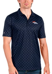 Antigua Denver Broncos Mens Navy Blue Spark Short Sleeve Polo