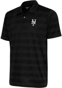 Antigua New York Mets Mens Black Metallic Logo Compass Short Sleeve Polo