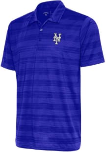 Antigua New York Mets Mens Blue Metallic Logo Compass Short Sleeve Polo