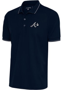 Antigua Atlanta Braves Mens Navy Blue Metallic Logo Affluent Short Sleeve Polo