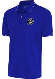 Antigua Chicago Cubs Mens Blue Metallic Logo Affluent Short Sleeve Polo
