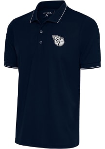 Antigua Cleveland Guardians Mens Navy Blue Metallic Logo Affluent Short Sleeve Polo