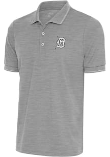 Antigua Detroit Tigers Mens Grey Metallic Logo Affluent Short Sleeve Polo