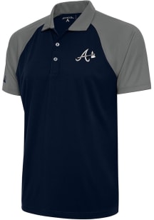 Antigua Atlanta Braves Mens Navy Blue Metallic Logo Nova Short Sleeve Polo