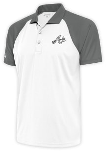 Antigua Atlanta Braves Mens White Metallic Logo Nova Short Sleeve Polo