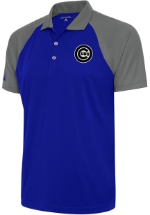 Antigua Chicago Cubs Mens Blue Metallic Logo Nova Short Sleeve Polo
