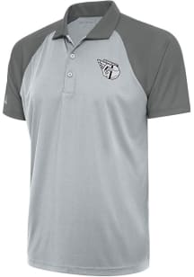 Antigua Cleveland Guardians Mens Grey Metallic Logo Nova Short Sleeve Polo