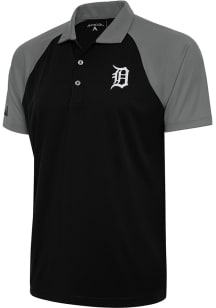 Antigua Detroit Tigers Mens Black Metallic Logo Nova Short Sleeve Polo