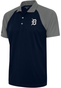 Antigua Detroit Tigers Mens Navy Blue Metallic Logo Nova Short Sleeve Polo
