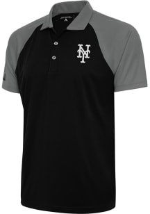 Antigua New York Mets Mens Black Metallic Logo Nova Short Sleeve Polo