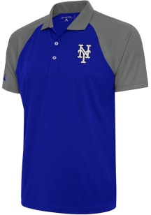 Antigua New York Mets Mens Blue Metallic Logo Nova Short Sleeve Polo
