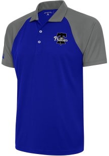 Antigua Philadelphia Phillies Mens Blue Metallic Logo Nova Short Sleeve Polo