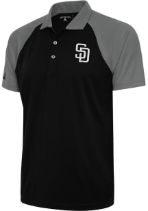 Antigua San Diego Padres Mens Black Metallic Logo Nova Short Sleeve Polo