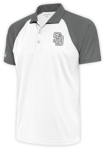 Antigua San Diego Padres Mens White Metallic Logo Nova Short Sleeve Polo