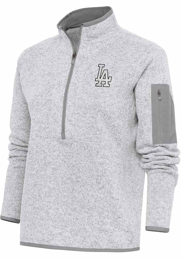 Antigua Los Angeles Dodgers Women's Grey Metallic Logo Fortune 1/4 Zip Pullover, Grey, 100% POLYESTER, Size M, Rally House