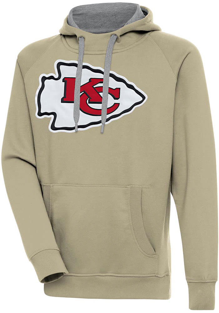 Antigua Kansas City Chiefs Tan Victory Long Sleeve Hoodie, Tan, 65% Cotton / 35% POLYESTER, Size L, Rally House